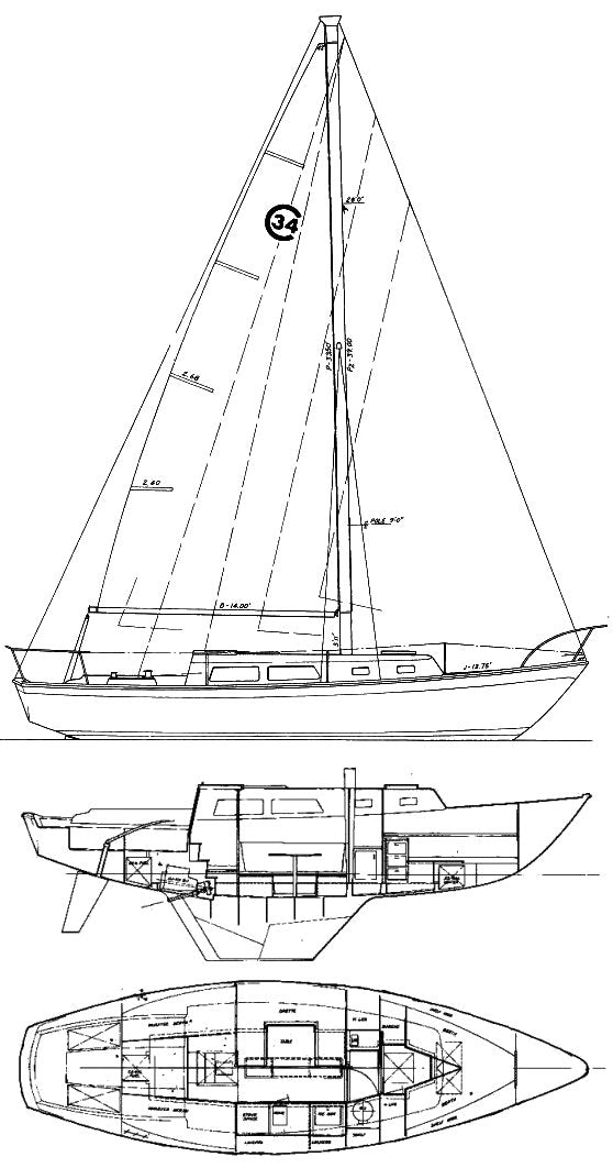 cal 34 Sailboat drawing